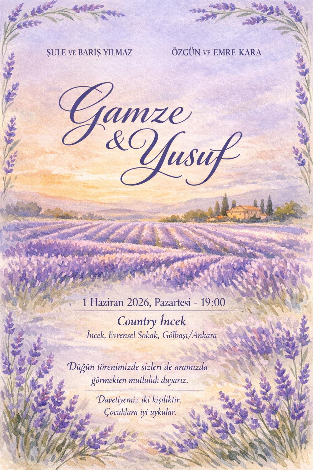 Lavanta temalı davetiye